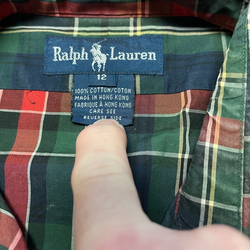 Vintage Ralph Lauren Crest Shirt Women's 12 (Large) Red Tartan Button Up Classic - Picture 14 of 15